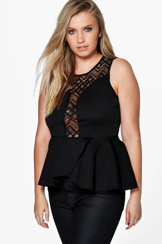 Plus Harmony Lace Insert Peplum Top